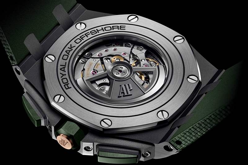 愛彼皇家橡樹離岸型自動(dòng)上鏈計(jì)時(shí)碼表黑色陶瓷 26405CE.OO.A056CA.01 Caseback