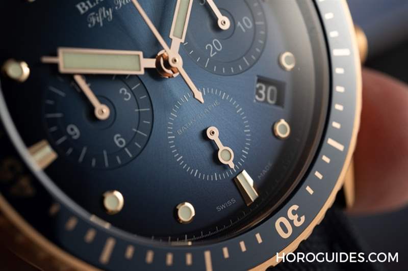 BLANCPAIN - 18K紅金藍面、23級鈦灰面，Blancpain五十噚深潛器飛返計時碼表兩款延伸新作