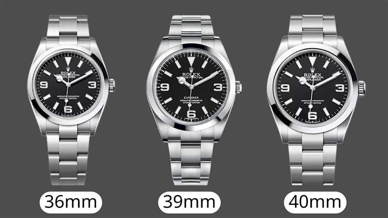 左起為表徑36mm的124270，表徑39mm的214270，以及表徑40mm的224270。 （ROLEX；01制圖）