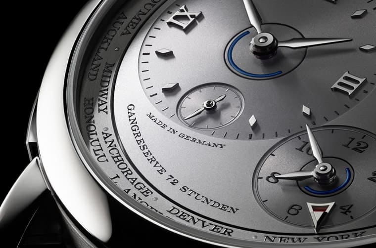 朗格Lange 1 Time Zone兩地時間手表新增專賣店限定鉑金銀灰面-復(fù)刻表