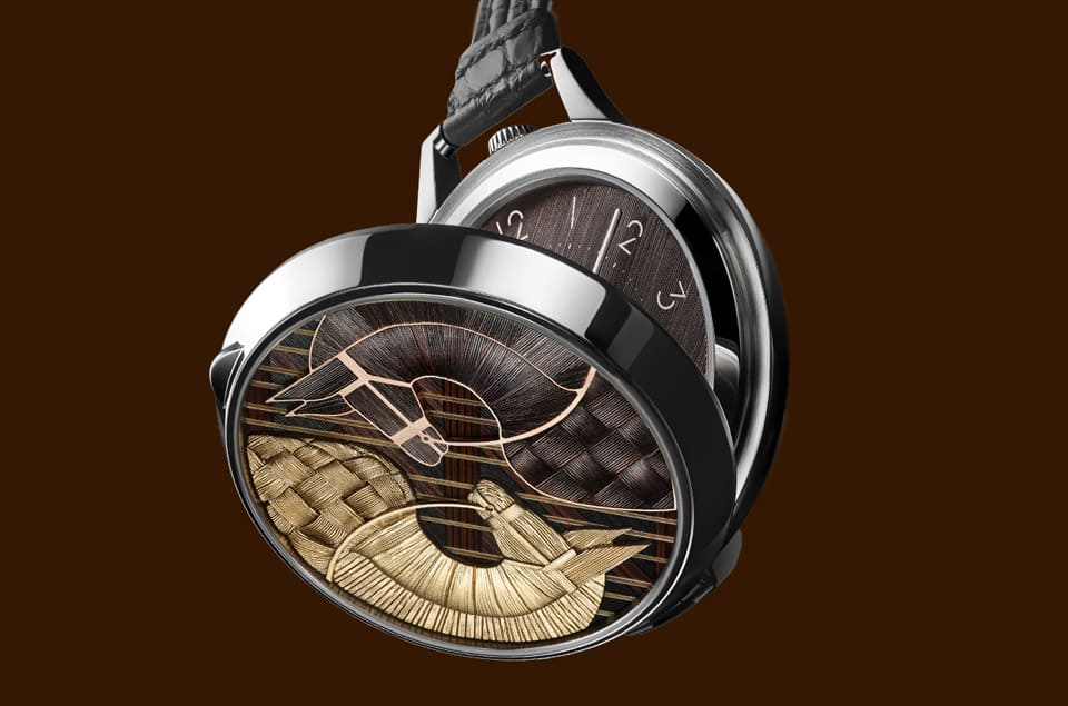 愛(ài)馬仕Slim d'Hermès懷表以馬鬃細(xì)工鑲嵌搭配雕刻工藝詮釋駿馬絲巾主題-復(fù)刻表