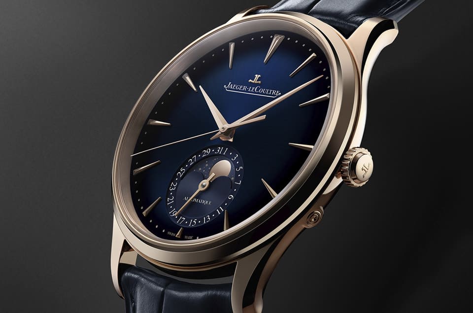 積家Master Ultra超薄大師月相表改玫瑰金材質搭配漸層藍色面盤詮釋雅致型格-復刻表