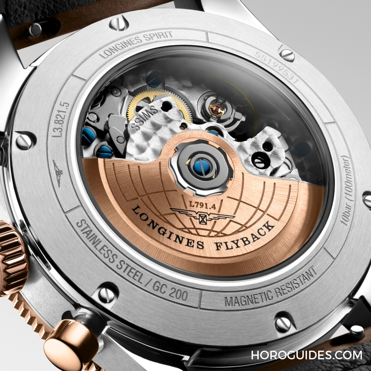 LONGINES - SPIRIT - L3.802.1.53.6 - LONGINES Spirit再掀熱潮！ Spirit Zulu Time鈦金屬腕表與計時秒表間金新色登場